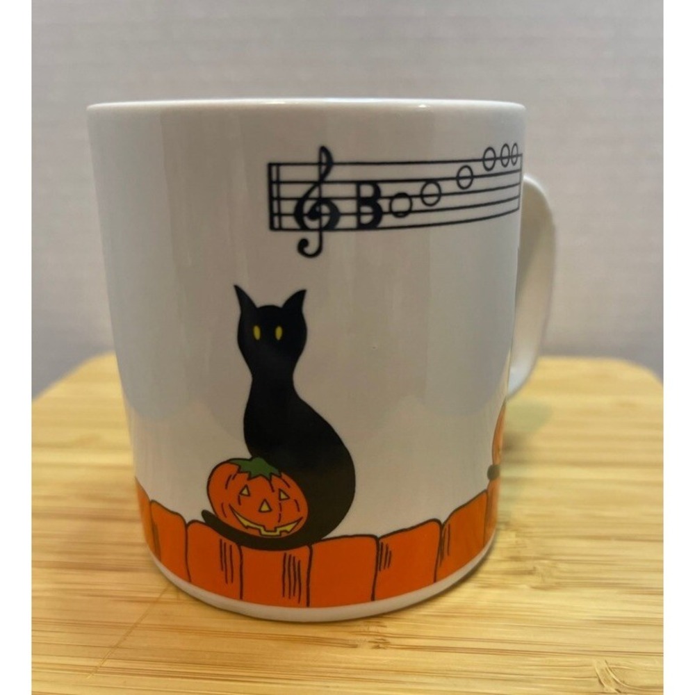 VTG 1986 Telco Halloween Black Cat Orange Pumpkin‎ Coffee Mug Cup BOOOO 8oz